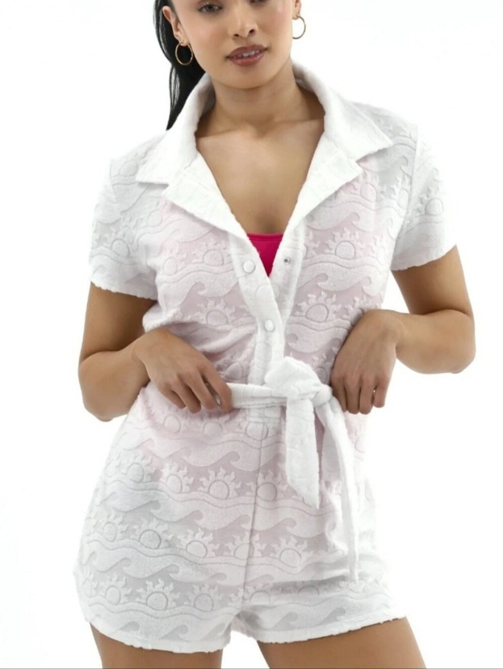 NoBo No Boundaries White Short Sleeve Cover Up Romper w/ Tie Belt Medium 8-10